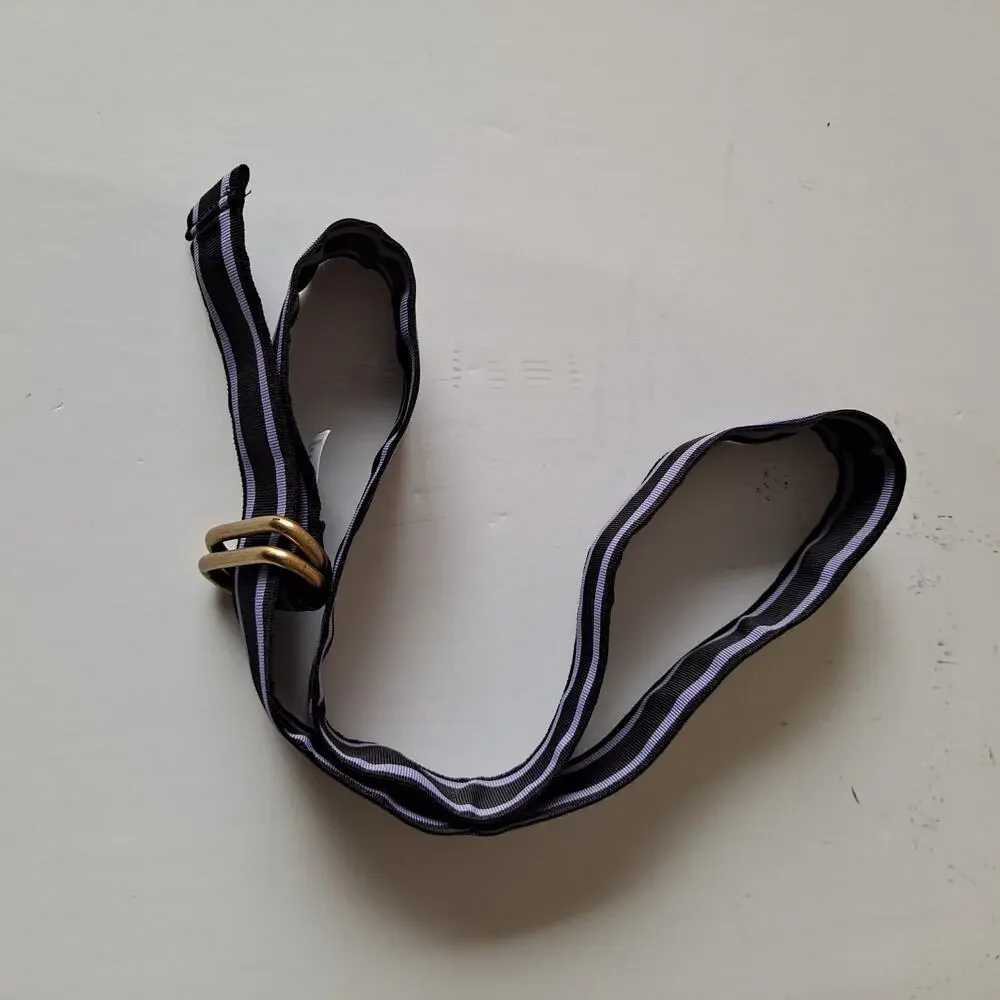 Lands' End Striped Polyester Web D-Ring Buckle Belt Purple & Black Womens Size M